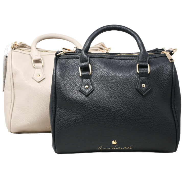 BLK/TAUPE SATCHEL BAG W/TOP ZIPPER CLOSURE & ADJUSTABLE SHOULDER STRAP GLORIA VANDERBILT C/P 12