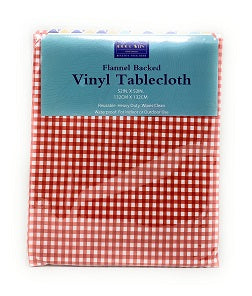 52" X 52" RED CHECKERS PRINT FLANNEL BACKED VINYL TABLE CLOTH C/P 24
