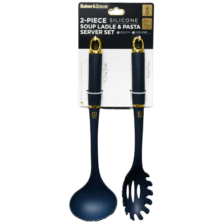 2pk NAVY PASTA SERVER & SOUP LADLE UTENSIL SET C/P 48