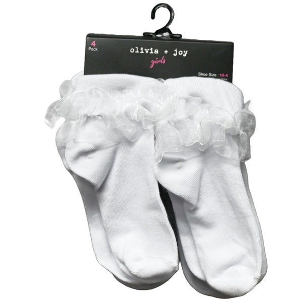 4pk OJ GIRLS RUFFLE TURNCUFFS SOCKS SIZE 6-8 C/P 24 Olivia + Joy