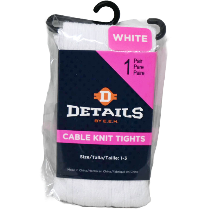 1pk WHT DETAILS CABLE KNIT TIGHTS SIZE 1-3 C/P 60