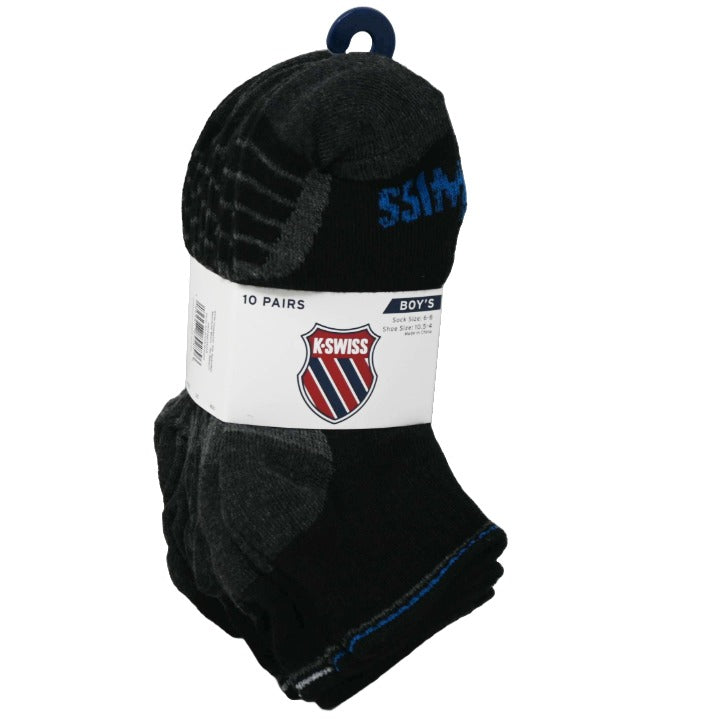 K-SWISS 10PK 6-8 BOYS QTR SOLID SOCKS C/P 36
