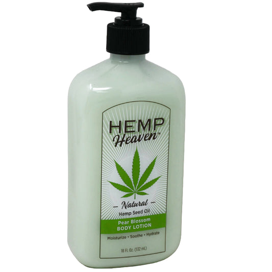 18oz HEMP HEAVEN PEAR BLOSSOM LOTION WITH PUMP AND PLASTIC WRAP C/P 12