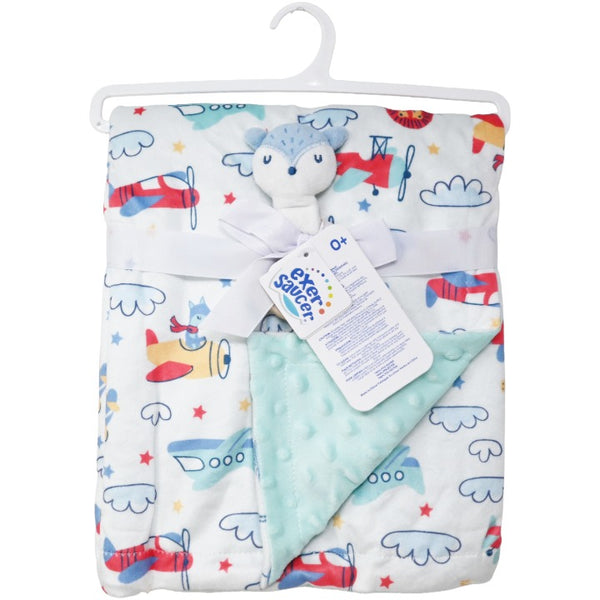 2pc Wht Blanket Blu Lovey Set C/P 36 Exersaucer