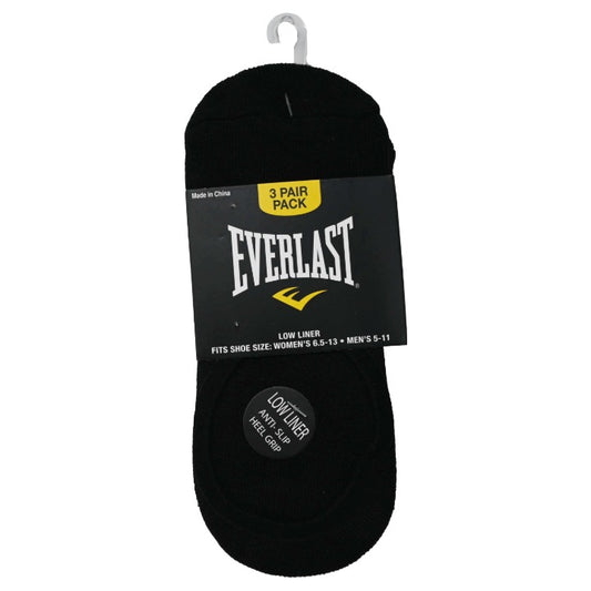 *USA ONLY* Adult Black M 3pk Unisex 1/2 Cushion Low Liner Socks EVERLAST C/P 30