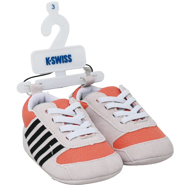 K-SWISS WHT/ORNG INFANT BOYS SNEAKERS W/5 STRIPE DETAILS 4-ASST SIZEE C/P 18