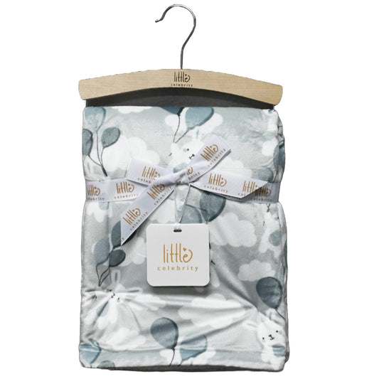 30"x40" GREY BALLOON BUNNIES PRINTED MINK TO SHERPA BLANKET C/P 24