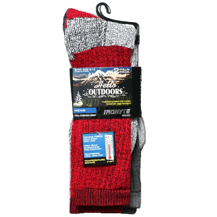 MENS 2PK FULL CUSHION THERMAL SIZE 6-12 RED DARK GRAY C/P 48 IRONYTE