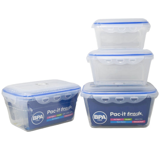 3pc RECT. PLASTIC FOOD STORAGE CONTAINER SET PAC-IT FRESH C/P 24