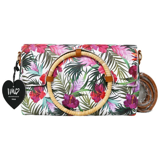 Floral Clutch Bag with Round Wood Handle PU C/P 38