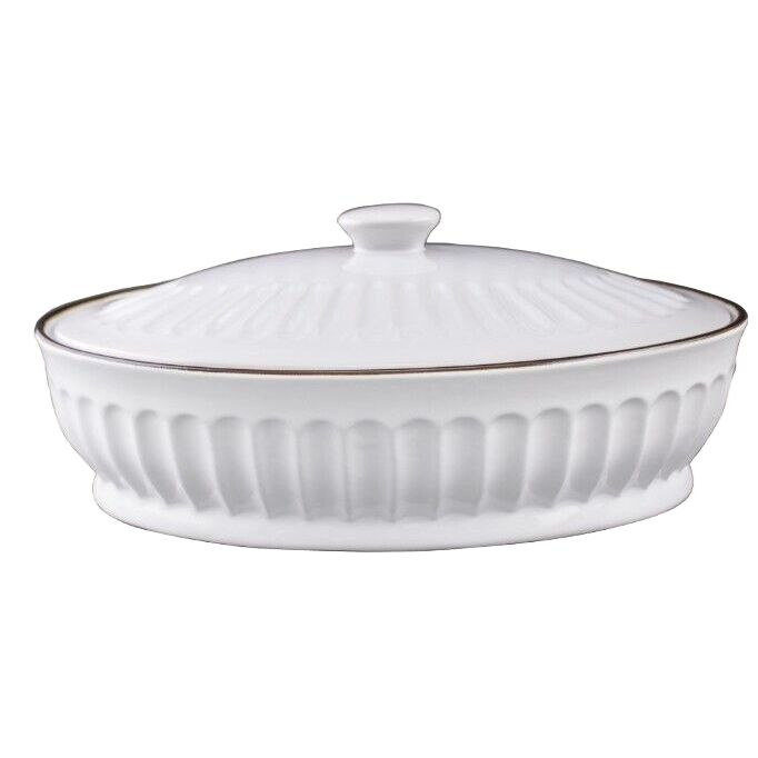 13.5" WHITE OVAL CASSEROLE W/LID C/P 6