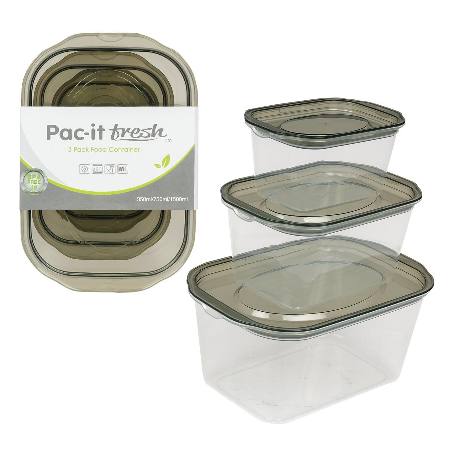 3pc RECT. FOOD CONTAINER SET PAC-IT FRESH C/P 48