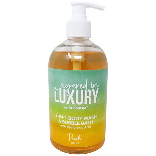 Peach 16.9oz 2-in-1 Body Wash and Bubble Bath w/Hyaluronic Acid Pump BLOSSOM Layered in LUXURY C/P 12