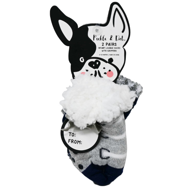2pk BABY GREY COZY SOCKS W/SHERPA ASST SIZE C/P 60