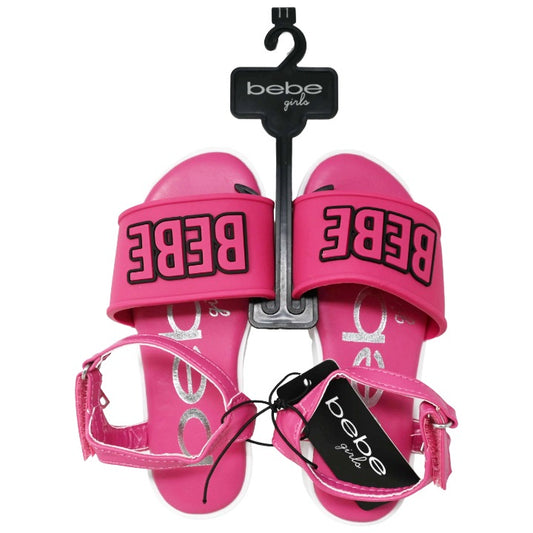 GIRLS FUCHSIA FLAT SANDAL wRUBBER UPPER, RUBBER LOGO PATCH & RS DANGLE CHARM BEBE 6-ASST SIZE C/P 18