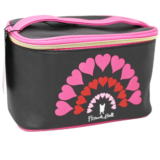 *OUTSIDE OF CA* BLK W/HEART PRINT COSMETIC TRAIN CASE C/P 20