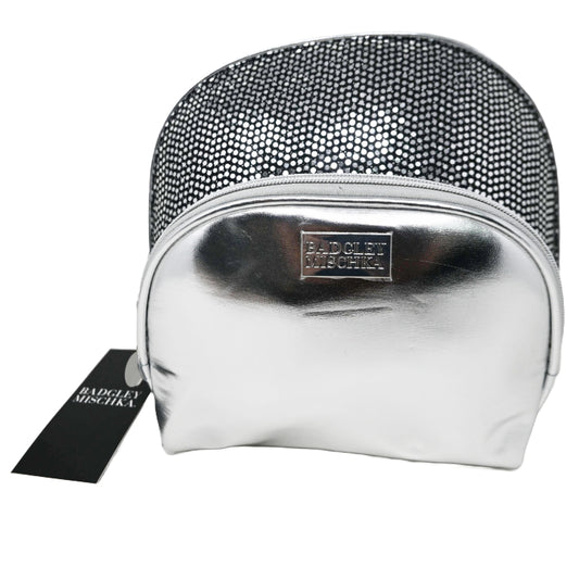2pc SILVER MESH AND METALLIC PU DOME COSMETIC BAG SET BADGLEY MISCHKA C/P 24