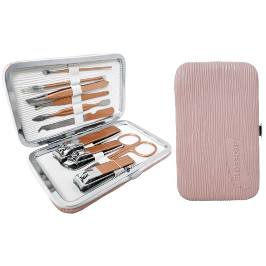 11pc Deluxe Manicure Nail Kit in Hard Shell Case Travel (Includes Deluxe Rose Gold Metal Nail Clippers, Nail Scissors, Cuticle Trimmer, Tweezers, Nail File, Push Stick and more) (No UPC) BLOSSOM C/P 80