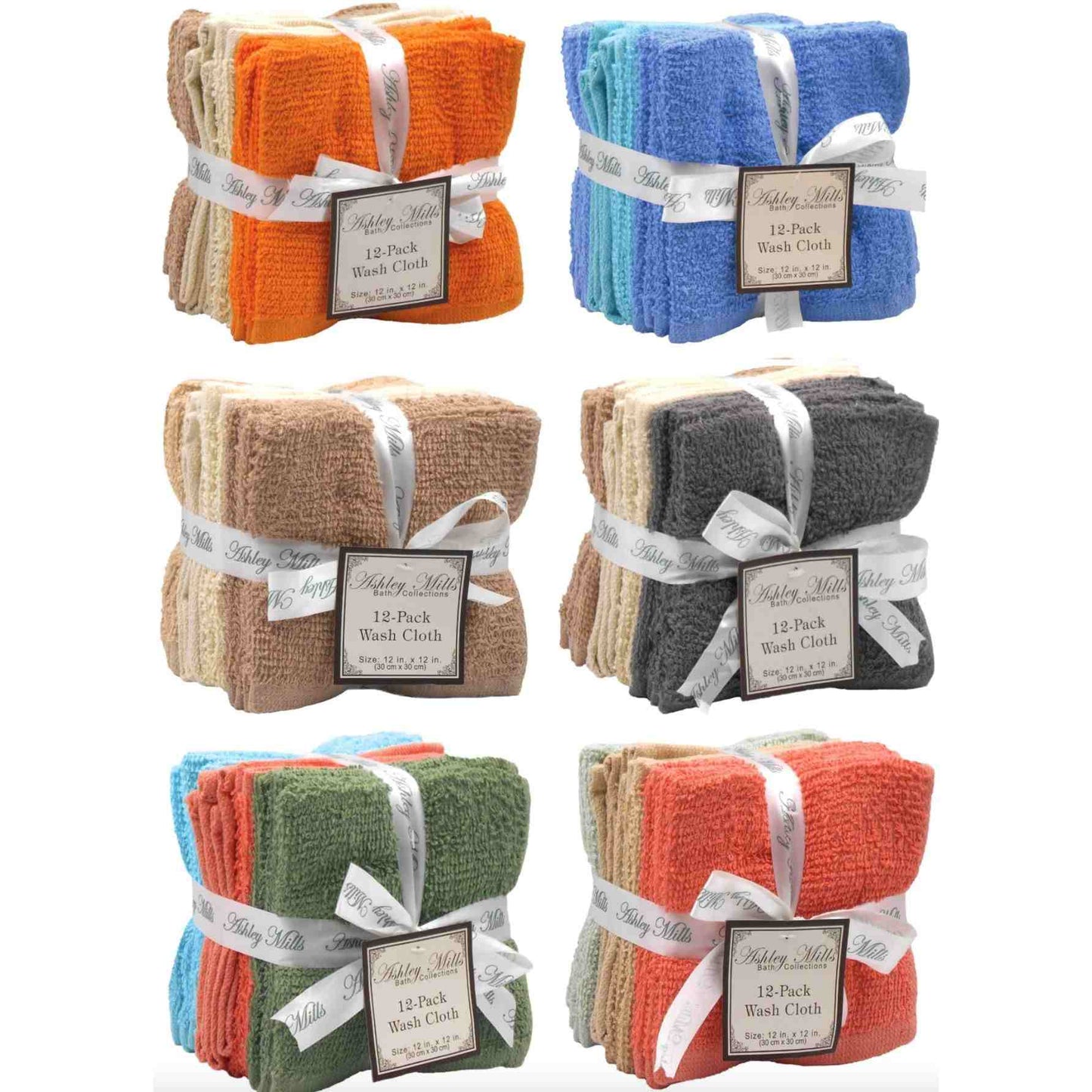 12pk 12"x12" ASHLEY MILLS WASH CLOTHS C/P 36