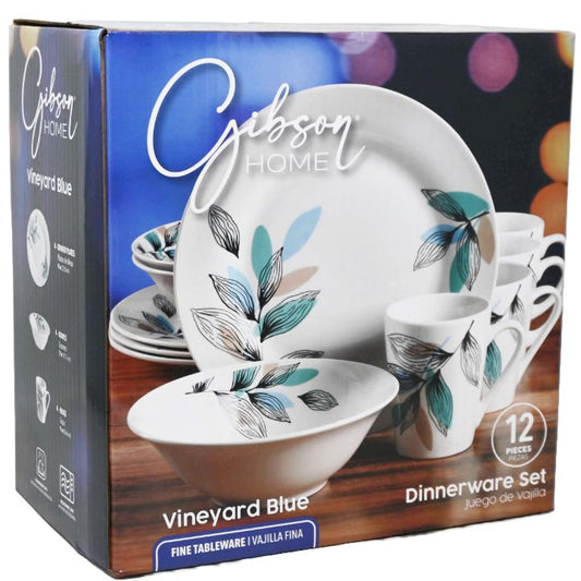 Gibson Home 12pc Dinnerware Set Vineyard Blue Ceramic CB C/P 2