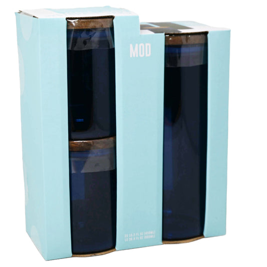 3pk BLUE GLASS STORAGE JARS (2pc 450ml, 1pc 900ml) C/P 12