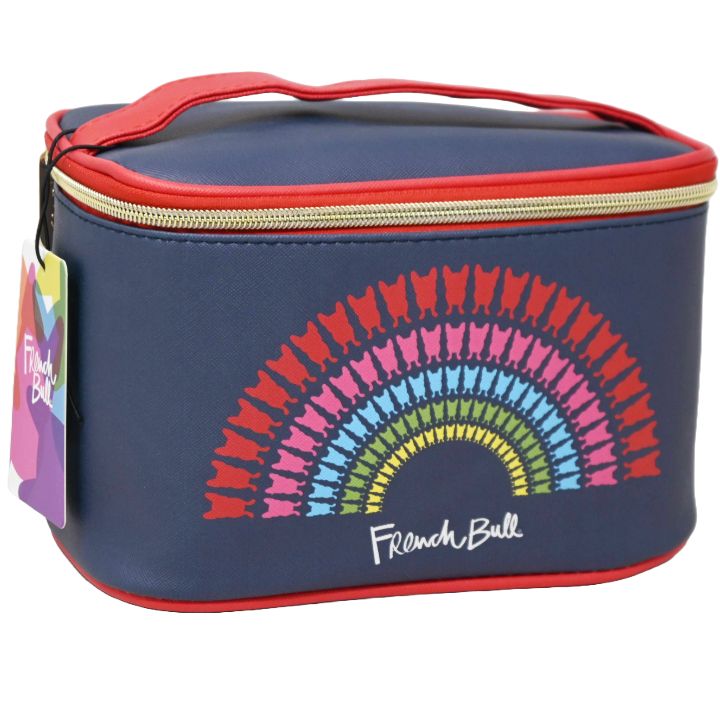 *OUTSIDE OF CA* NAVY RAINBOW PRINT COSMETIC TRAIN CASE C/P 20