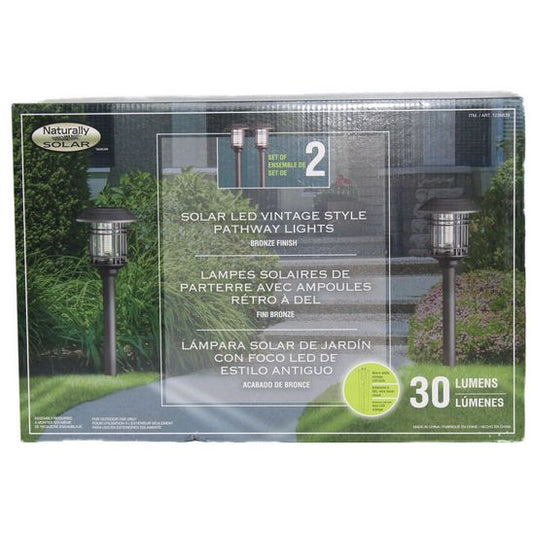 2pc BRONZE SOLAR LED VINTAGE STYLE PATHWAY LIGHTS C/P 1