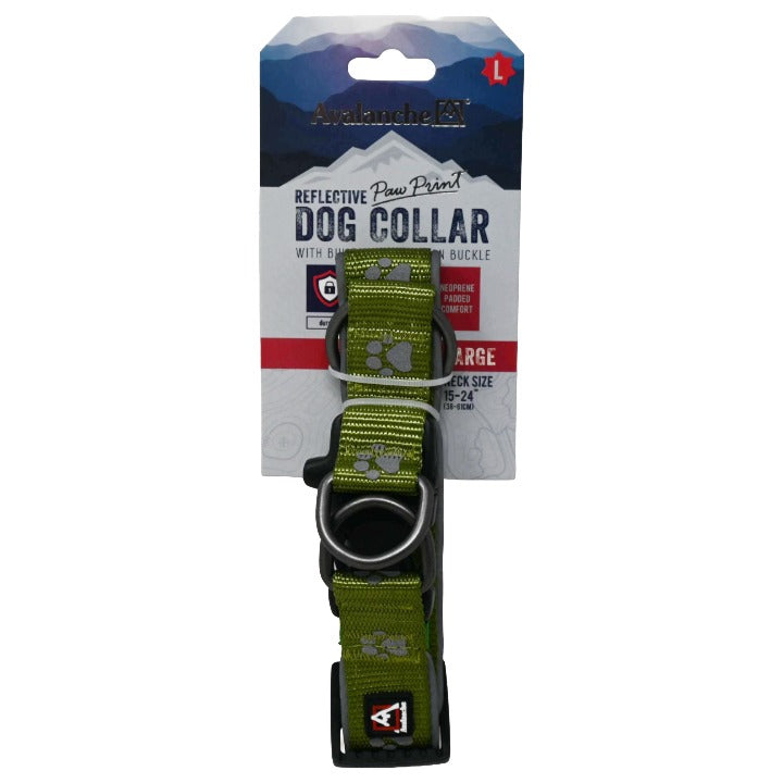 DOG COLLAR REFLECTIVE PAW PRINT GREEN C/P 72