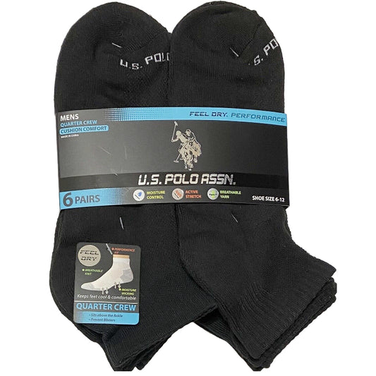 6pk MEN'S BLACK QUARTER CUSHION SOCKS SIZE 6-12 C/P 48