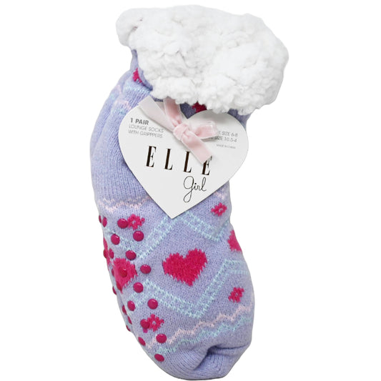 1pk GIRLS PURPLE KNITTED NS SOCKS W/SHERPA SIZE 6-8 C/P 60