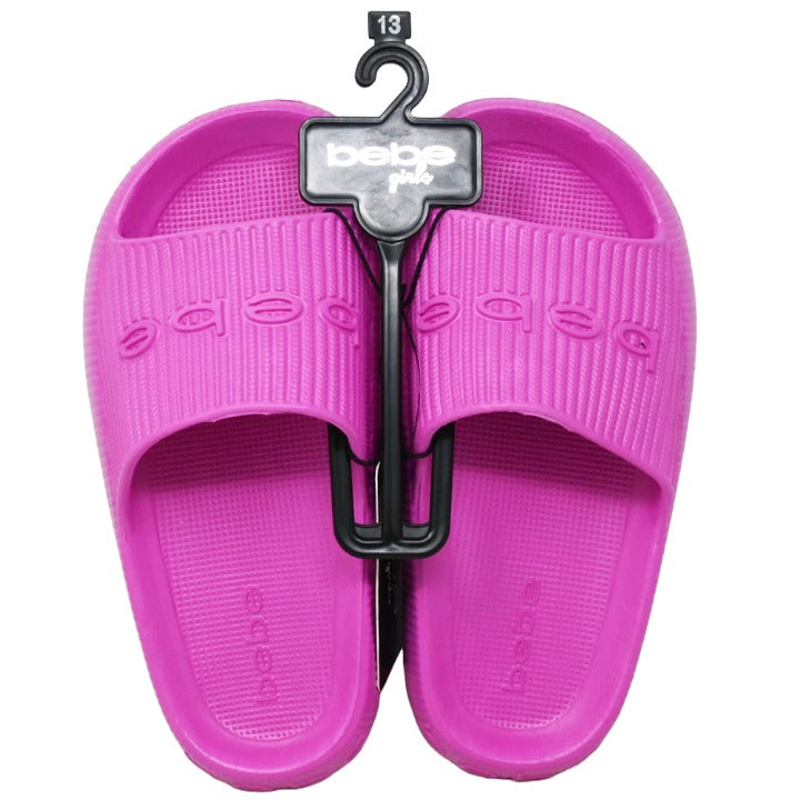 GIRLS FUCHSIA PLATFORM EVA SLIDE wRAISED BEBE LOGO 8-ASST SIZE  C/P 16