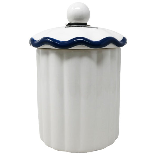 Wht Nvy Wavy Canister w/Lid C/P 8 Luna & Sage