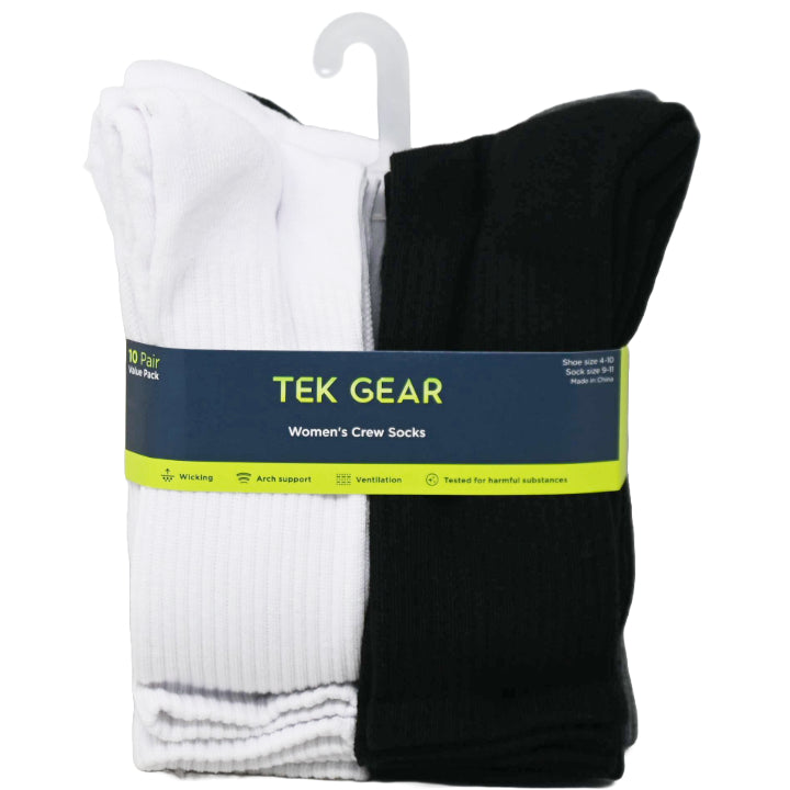 10pk TEK GEAR BASIC HC CREW SOCKS SIZE 9-11 C/P 24