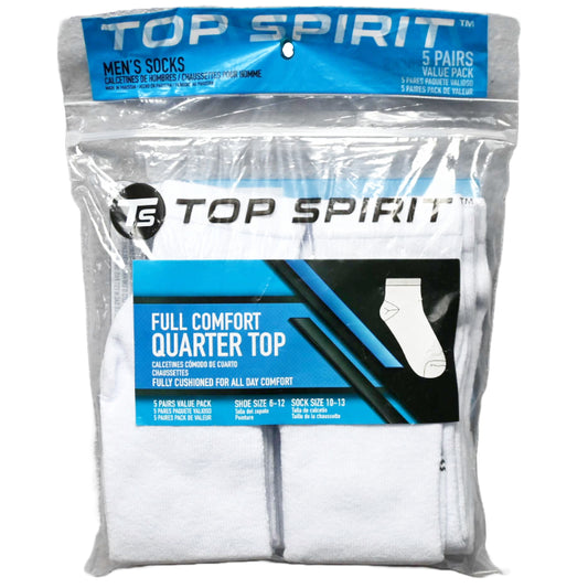 5pk WHITE FULL CUSHIONED QUARTER SOCKS C/P 30