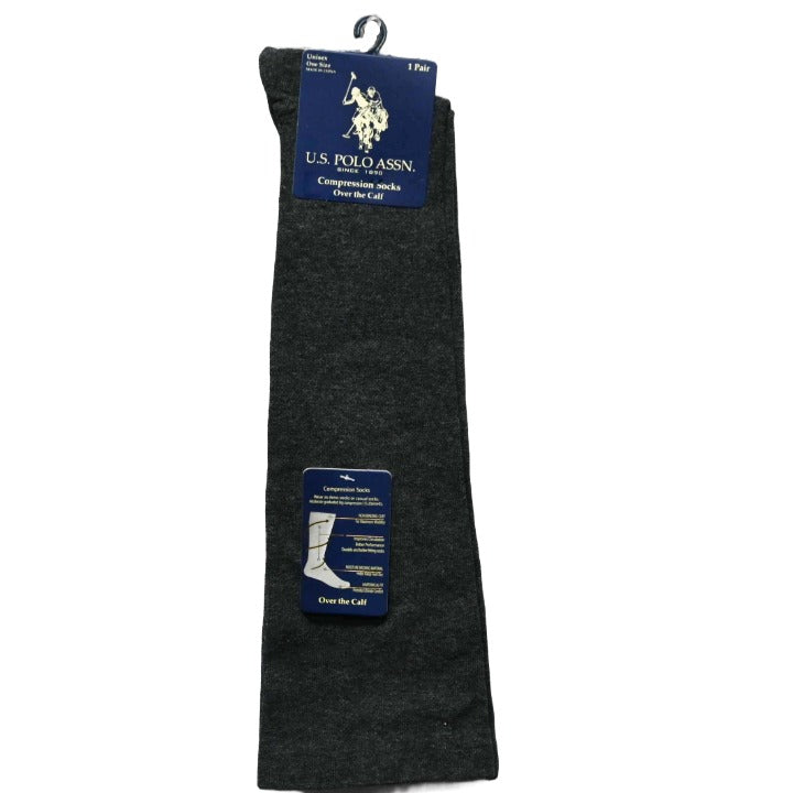 MENS 1PK COMPRESSION OVER THE CALF SOCKS SIZE 6-12 GRAY C/P 48 US POLO ASSN