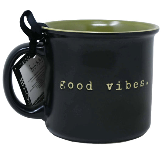 Debossed "Good Vibes" Camper Mug with Inside Green Nicole Miller C/P 36