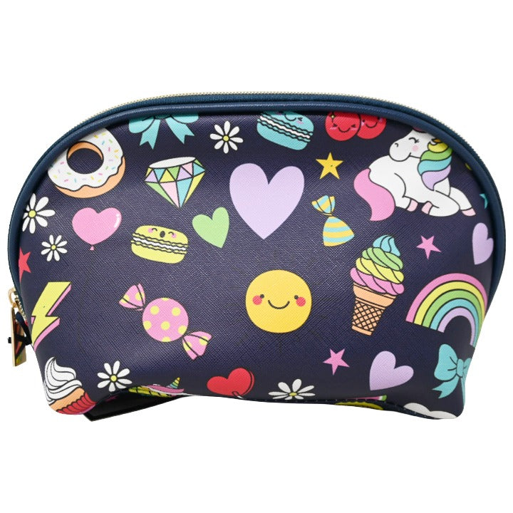 *OUTSIDE CA* LRG NAVY DOME COSMETIC BAG W/PRINTS CLEMENTINE AND JANE C/P 40