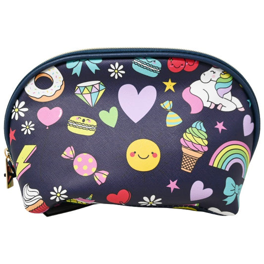*OUTSIDE CA* LRG NAVY DOME COSMETIC BAG W/PRINTS CLEMENTINE AND JANE C/P 40