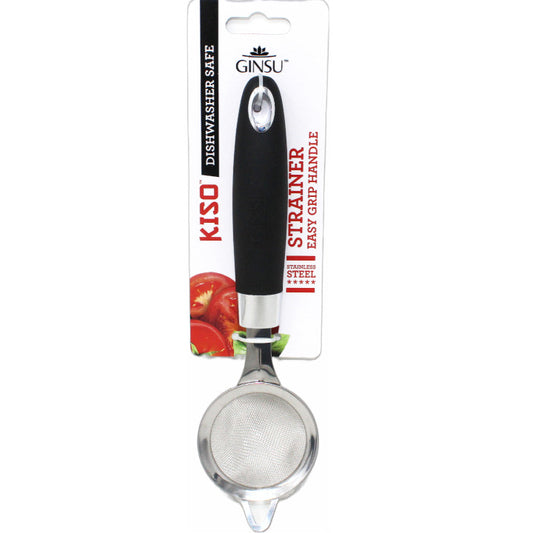 GINSU STRAINER WITH BLACK EMBOSSED HANDLE C/P 48