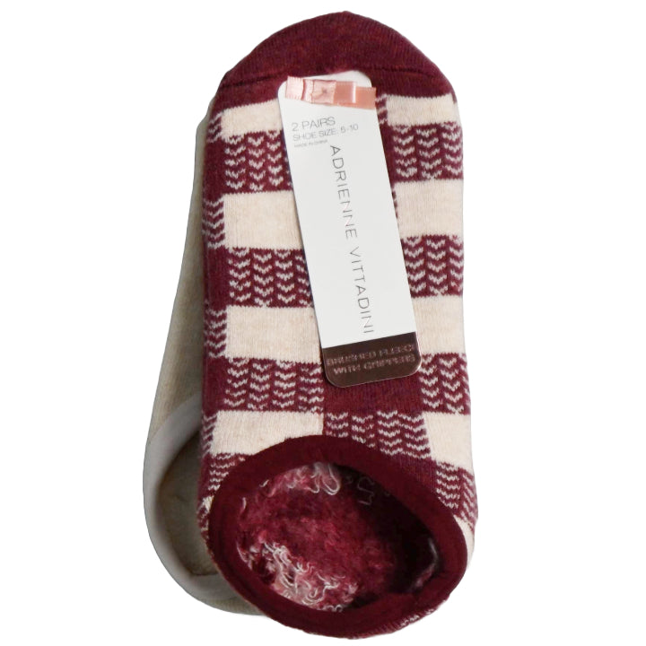 2pk LADIES PLAID/SOLID BOOTIE SLIPPER SOCKS ADRIENNE VITTADINI C/P 60