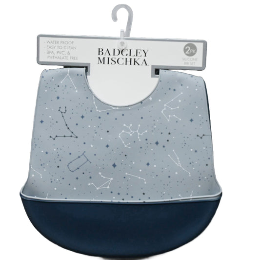 2pc Dusty Blue Constellation Print & Navy Silicone Bibs Badgley Mischka C/P 60