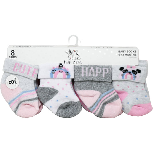 8pk INFANT GIRLS PINK TURNCUFF TERRY SOCKS ASST SIZE C/P 60