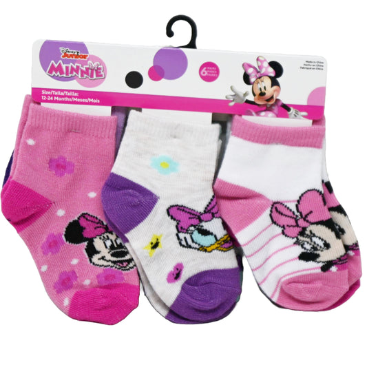 6pk 12-24m MINNIE MOUSE VINTAGE CHARM QRT SOCKS C/P 12