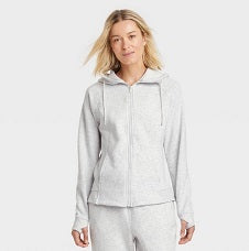 XS GRAY WOMEN FLEECE FULL ZIP HOODED SWEATSHIRT C/P 12