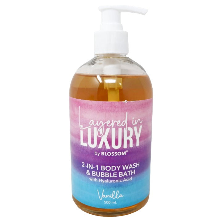 Vanilla 16.9oz 2-in-1 Body Wash and Bubble Bath w/Hyaluronic Acid Pump BLOSSOM Layered in LUXURY C/P 24