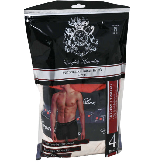 4pk S-XL MENS PERFORMANCE BOXER BRIEFS ASST ENGLISH LAUNDRY C/P 48