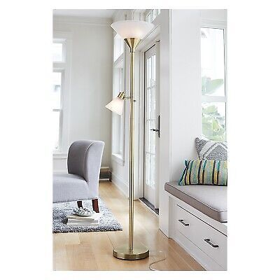71"H THRESHHOLD FLOOR LAMP W/GLASS SHADES C/P 1