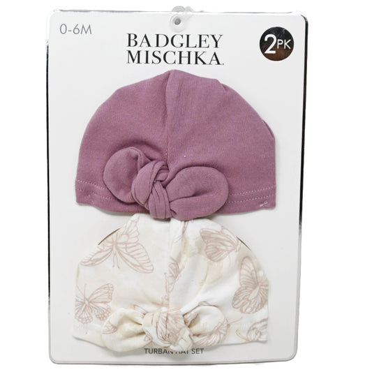 2pc Knot Hats -Mauve & Butterflies Print C/P 24