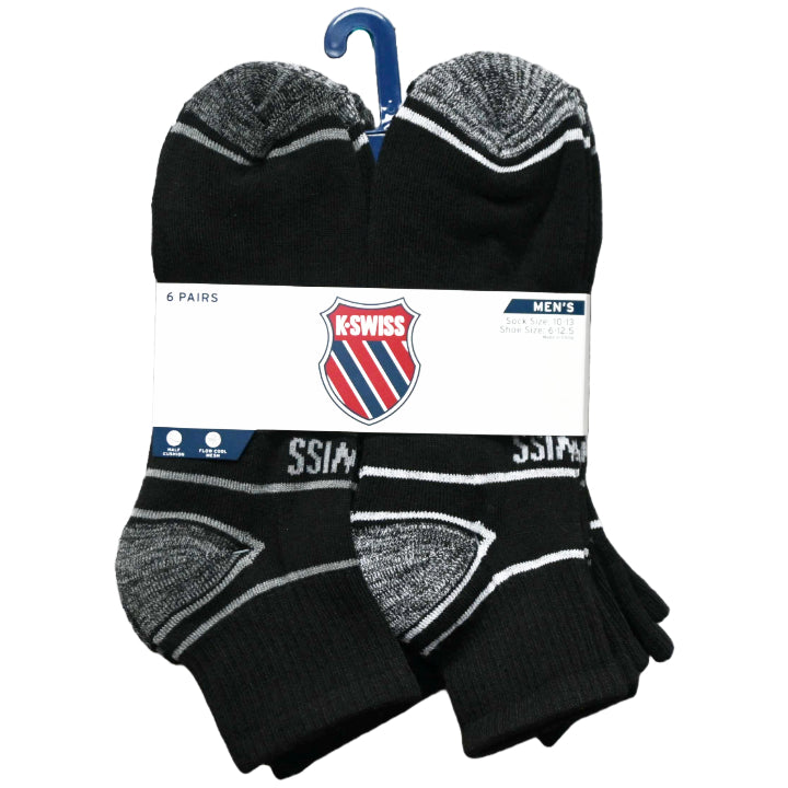 6PK 10-13 MENS HF CSH QTR MESH SOCKS K-SWISS C/P 36