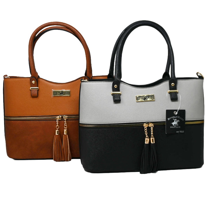 BHPC SATCHEL 2-TONE HANDBAG W/DBL HANDLE 2-ASST C/P 12